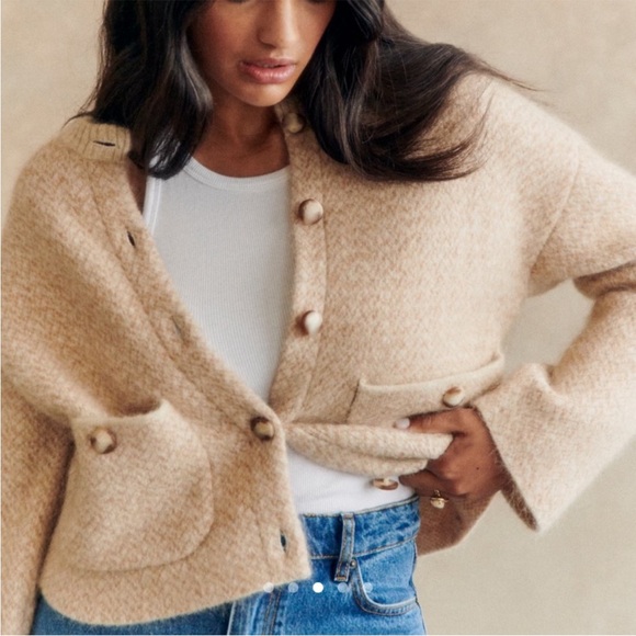 Sezane Teo Jacket in Mottled Beige Cardigan - Picture 7 of 11